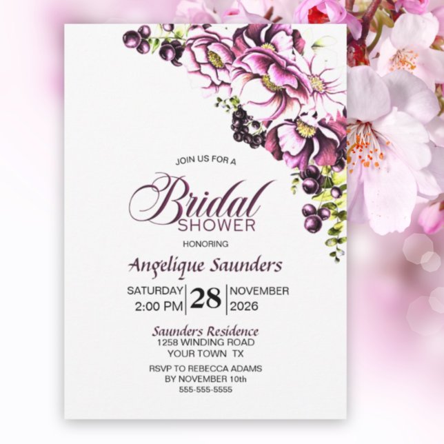 Elegant Pink Floral Bridal Shower Invitation (Creator Uploaded)