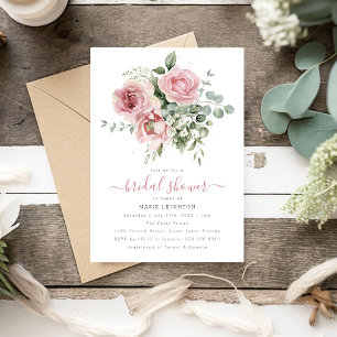 Elegant Pink Floral Bridal Shower Invitation