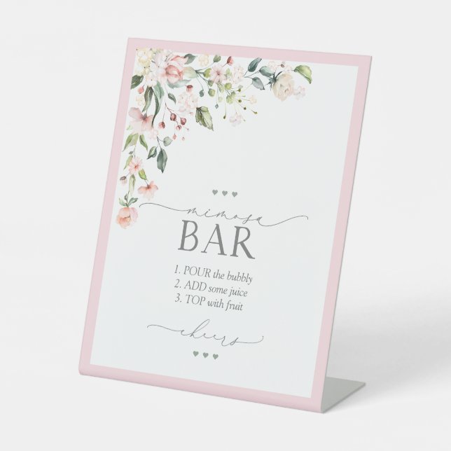 Elegant Pink Floral Bridal Shower Mimosa Bar Pedestal Sign (Front)