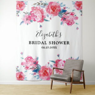 Elegant Pink Floral Bridal Shower Photo Backdrop Tapestry