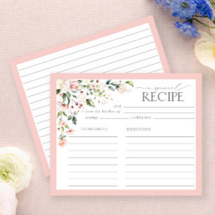 Elegant Pink Floral Bridal Shower Recipe Card
