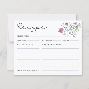 Elegant Pink Floral Bridal Shower Recipe Cards
