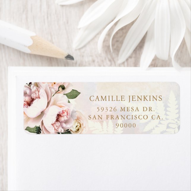 Elegant Pink Floral Bridal Shower Return Address (Insitu)