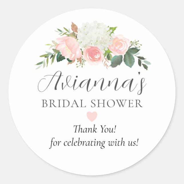 Elegant Pink Floral Bridal Shower Thank You  Classic Round Sticker (Front)