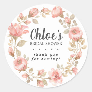 Elegant Pink Floral Bridal Shower Thank You Classic Round Sticker