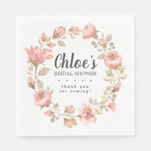Elegant Pink Floral Bridal Shower Thank You Napkin