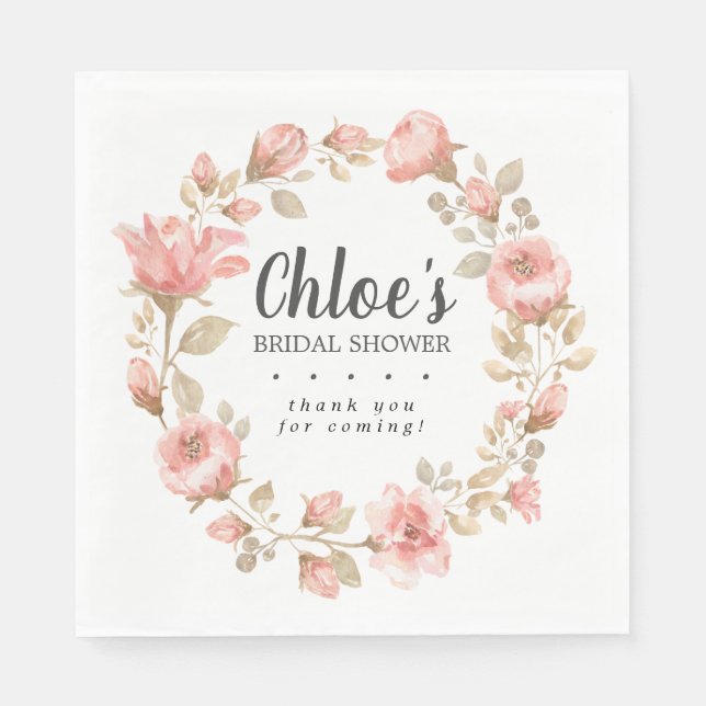 Elegant Pink Floral Bridal Shower Thank You Napkin (Front)