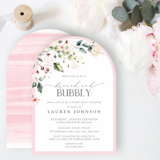 Elegant Pink Floral Brunch & Bubbly Bridal Shower Invitation (Creator Uploaded)
