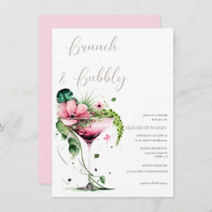 Elegant Pink Floral Brunch & Bubbly Bridal Shower Invitation