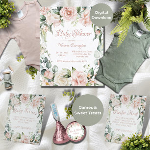 Elegant Pink Floral  Budget Baby Shower Invitation