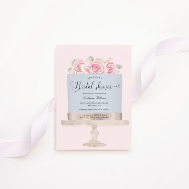 Elegant Pink Floral Cake Bridal Shower Invitation (Creator Uploaded)