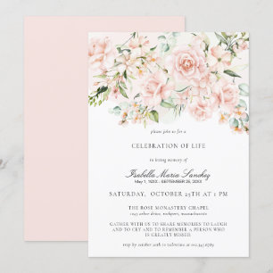 Elegant Pink Floral Celebration of Life Funeral Invitation