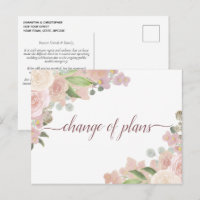 Elegant Pink Floral Change of Wedding Plans