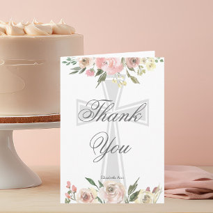 Elegant Pink Floral Christian Confirmation Custom Thank You Card