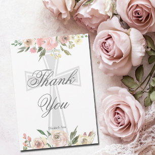 Elegant Pink Floral Christian Personalised Thank You Card