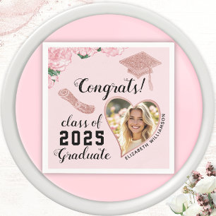 Elegant Pink Floral Class 2025 Graduation Napkin