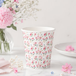Elegant Pink Floral Coquette Birthday  Paper Cups