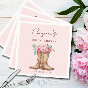 Elegant Pink Floral Cowgirl Bridal Shower  Napkin