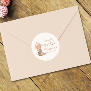 Elegant Pink Floral Cowgirl Bridal Shower Sticker