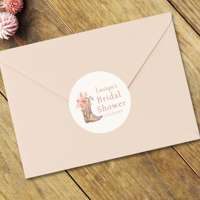 Elegant Pink Floral Cowgirl Bridal Shower Sticker (Elegant Pink Floral Cowgirl Bridal Shower Sticker)