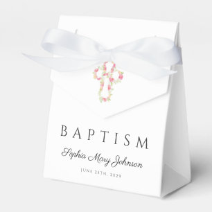 Elegant Pink Floral Cross Baptism Favour Box