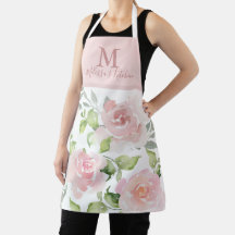 Elegant Pink floral custom monogram apron