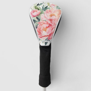 Elegant Pink Floral Custom Name Golf Head Cover