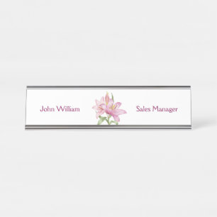 Elegant Pink Floral Custom Office Desk  Name Plate