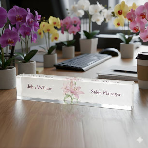 Elegant Pink Floral Custom Office Desk  Nameplate