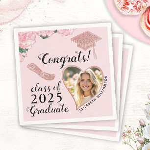 Elegant Pink Floral Custom Photo Graduation Napkin