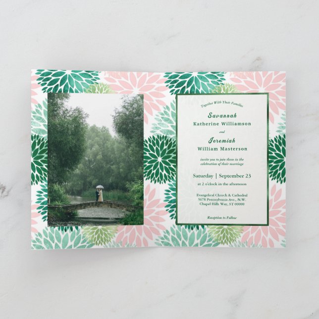 Elegant Pink Floral Customisable Bifold Wedding Invitation (Inside)