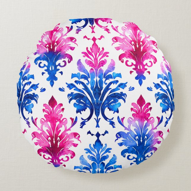 Elegant Pink Floral Damask Pattern Round Cushion (Front)