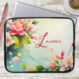Elegant Pink Floral Design Laptop Sleeve
