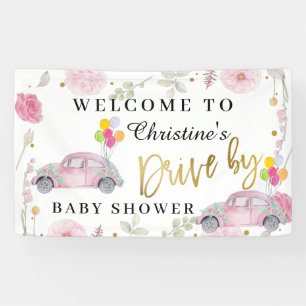Elegant Pink Floral Drive By Baby Shower Welcome Banner