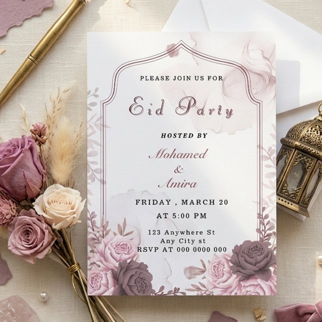Elegant Pink Floral Eid Party Invitation (Creator Uploaded)