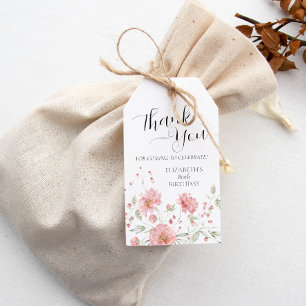 Elegant Pink Floral Eighty 80th Birthday Thank You Gift Tags