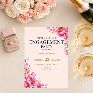 Elegant Pink Floral Engagement Party Invitation