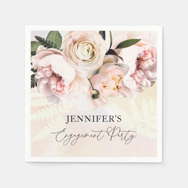 Elegant Pink Floral Engagement  Party Paper Napkin (Front)