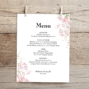 Elegant Pink Floral Flat Menu Card