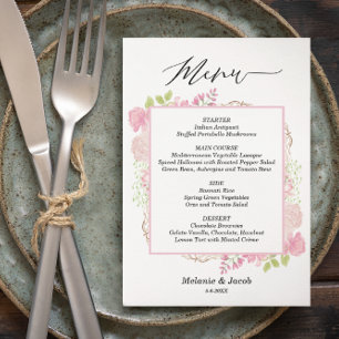 Elegant Pink Floral Flat Menu Card