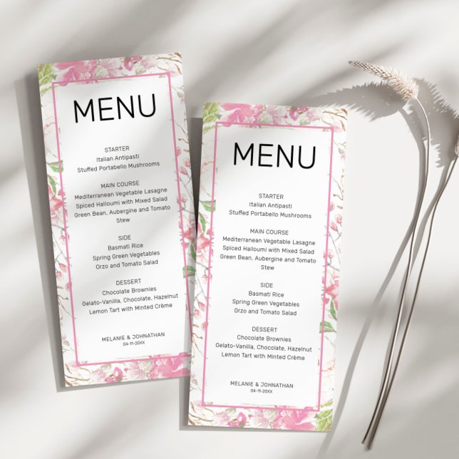 Elegant Pink Floral Flat Menu Card (Creator Uploaded)