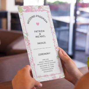 Elegant Pink Floral Flat Wedding Program Programme