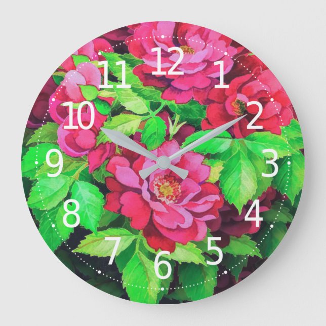 Elegant Pink Floral Flowers Acrylic Artwork | Large Clock (Front)