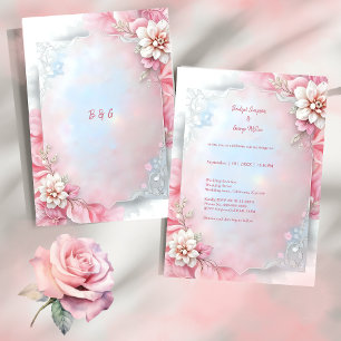 Elegant Pink Floral Frame Soft Pastel Glow wedding Invitation