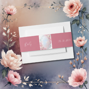 Elegant Pink Floral Frame Soft Pastel Glow wedding Invitation Belly Band