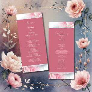 Elegant Pink Floral Frame Soft Pastel Glow wedding Programme
