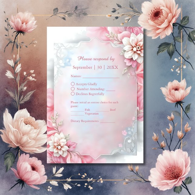 Elegant Pink Floral Frame Soft Pastel Glow wedding RSVP Card (Creator Uploaded)