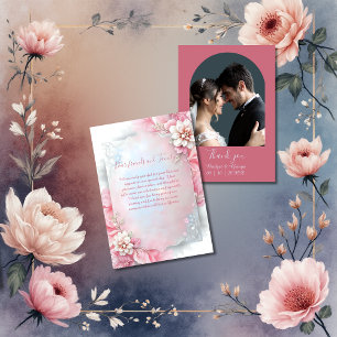 Elegant Pink Floral Frame Soft Pastel Glow wedding Thank You Card