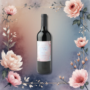 Elegant Pink Floral Frame Soft Pastel Glow wedding Wine Label