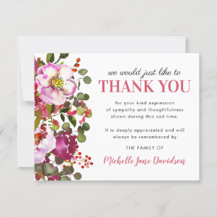Elegant Pink Floral Funeral Thank You Card